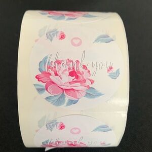 Thank You Sticker Label 500 labels on roll. Floral Color 1.5”x 1.5” NWT